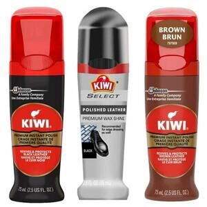 Kiwi Instant Shoe Polish 3 Pack Black + Select Black + Brown 2.5oz Each Bundle‎